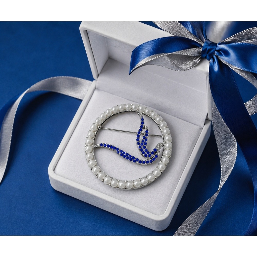 Zeta Phi Beta Dove Blue Rhinestone &‎ Silver Pearl Brooch